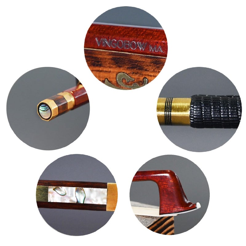 VINGOBOW Carbon Fiber Core Hybrid Peranmbuco Skin Violin Bow 4/4 Size VINGOBOW 127V Master Level Fleur-de-lys Snakewood Frog 4 4 Full Straight Premium Natural Horse Hair for Porfessional Player - Image 3